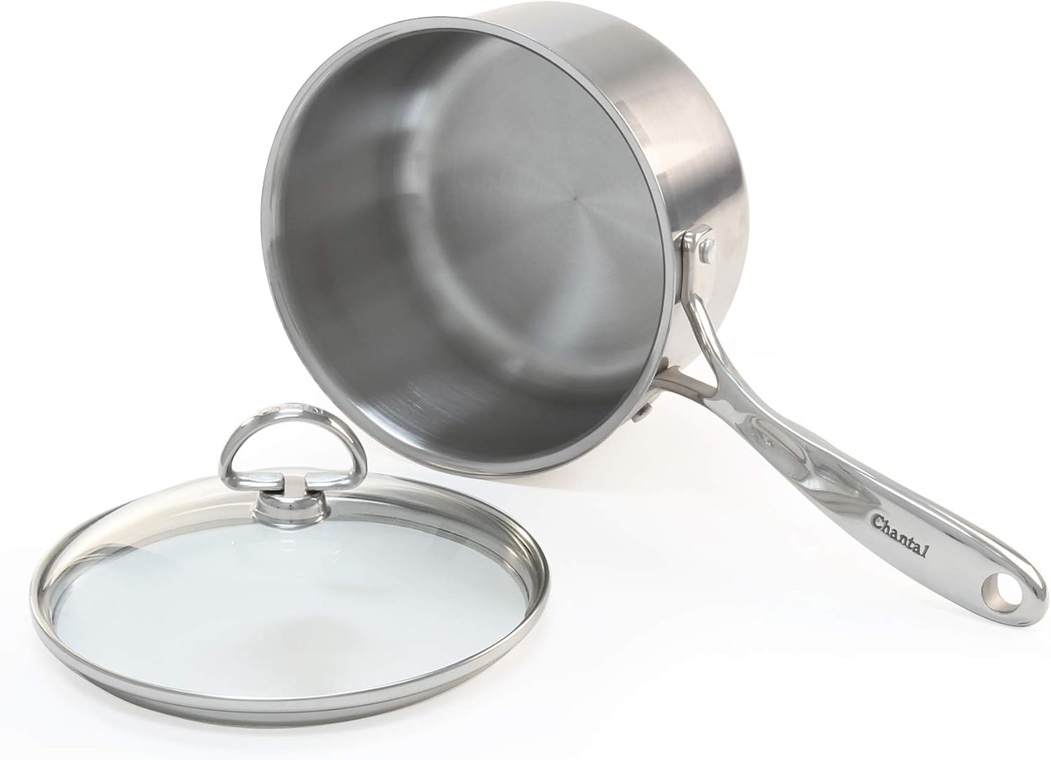 Chantal Induction 21 Steel 1 quart NonStick Saucepan with Tempered Glass Lid, Ceramic Non Stick, Brushed Stainless Steel