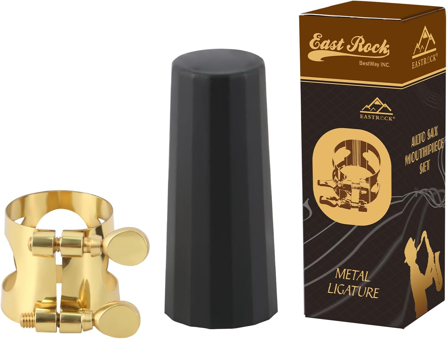 EASTROCK Alto Saxophone Ligature Kit, Metal Ligature for Saxophone Mouthpiece with Plastic Cap, Wind Musical Instruments Accessory for Beginner and Student