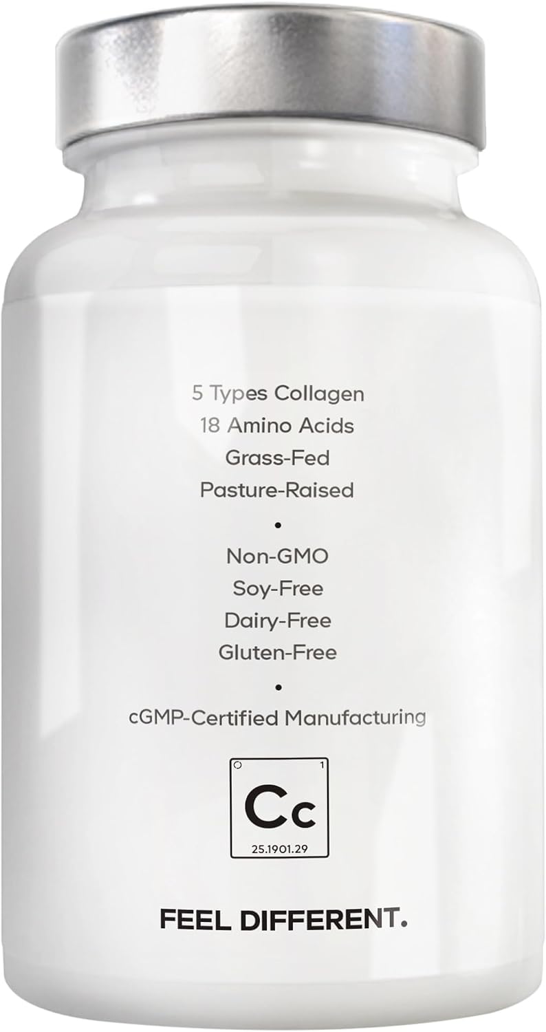Amen Multi Collagen Peptides Supplement, Hyaluronic Acid, 90 Capsules | Hydrolyzed Type I, II, III, V & X. Bovine, fish, chicken