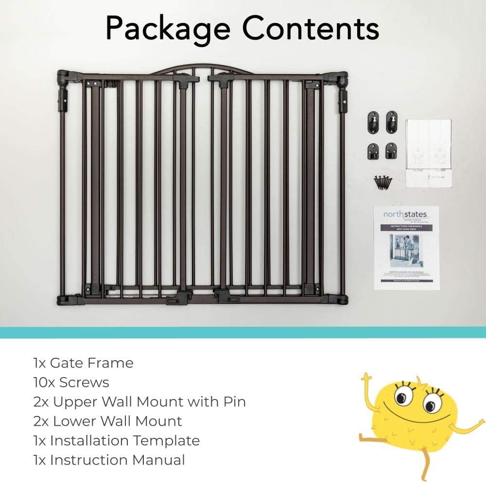 Toddleroo by North States - Deluxe Décor Safety Gate: Hardware Mounted Extra Wide Metal Baby Gate - Adjustable Child Gate - 38.3 to 72 Inches Wide - 30 Inches Tall - Matte Bronze