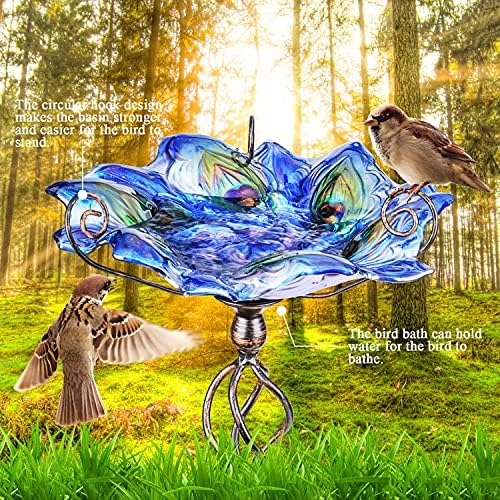 VCUTEKA Glass Bird Bath Outdoor Birdfeeder with Metal Stake Garden Decor