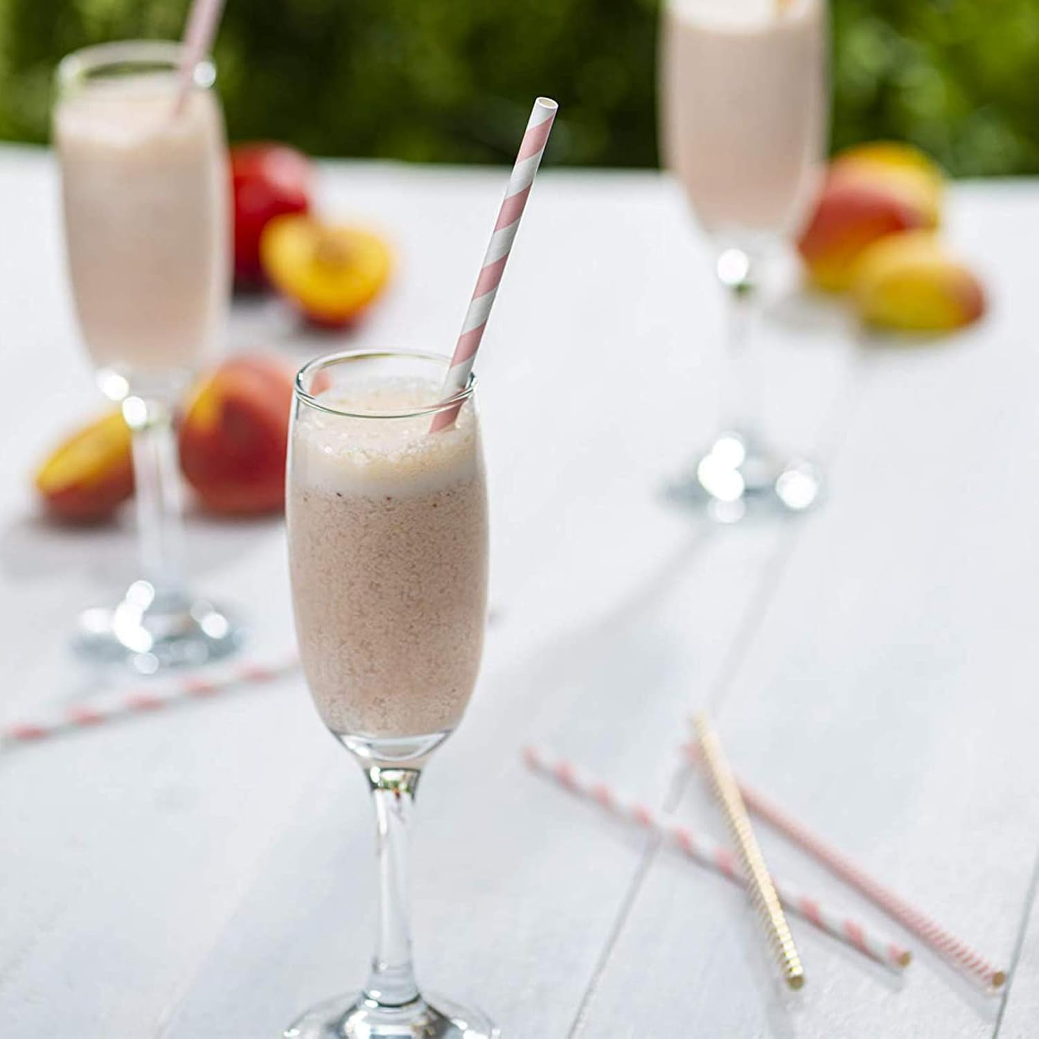 GUSTO [200 Pack] light Pink & Gold Paper Straws Disposable, 100% Biodegradable Multi-Pattern Party Straws For Birthday