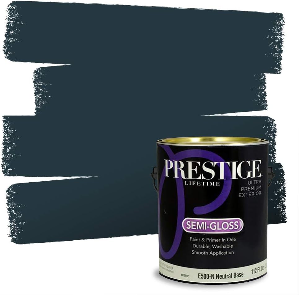PRESTIGE Paints Exterior Paint and Primer In One, 1-Gallon, Satin, Comparable Match of Sherwin Williams* Tricorn Black*