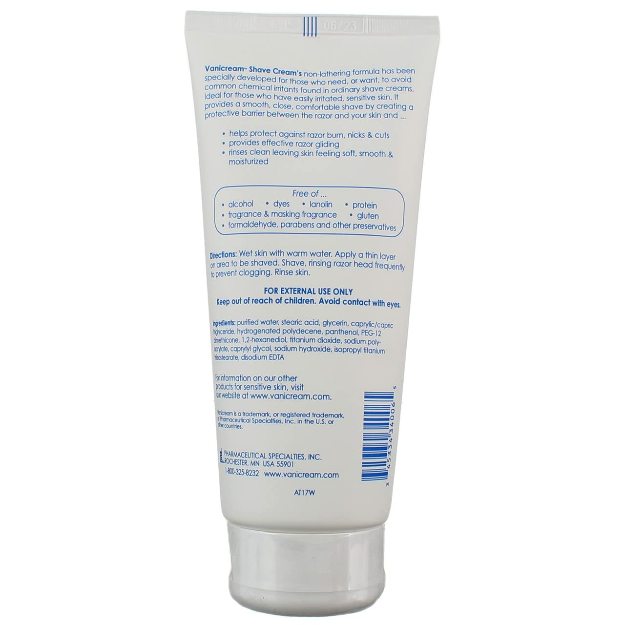 Vanicream Shave Cream for Sensitive Skin, 6oz, 5-Pack