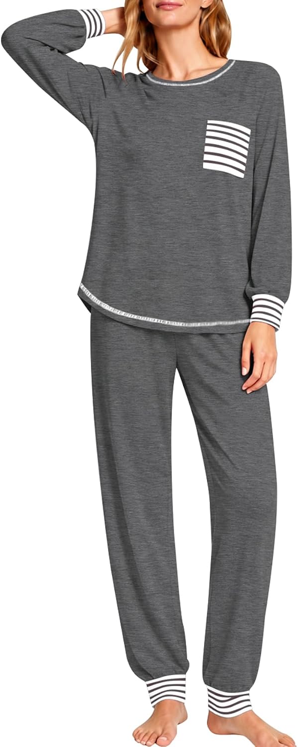 SWOMOG Women’s Pajamas Set Long Sleeve Sleepwear with Long Pants Soft Modal Loungewear Pj Set