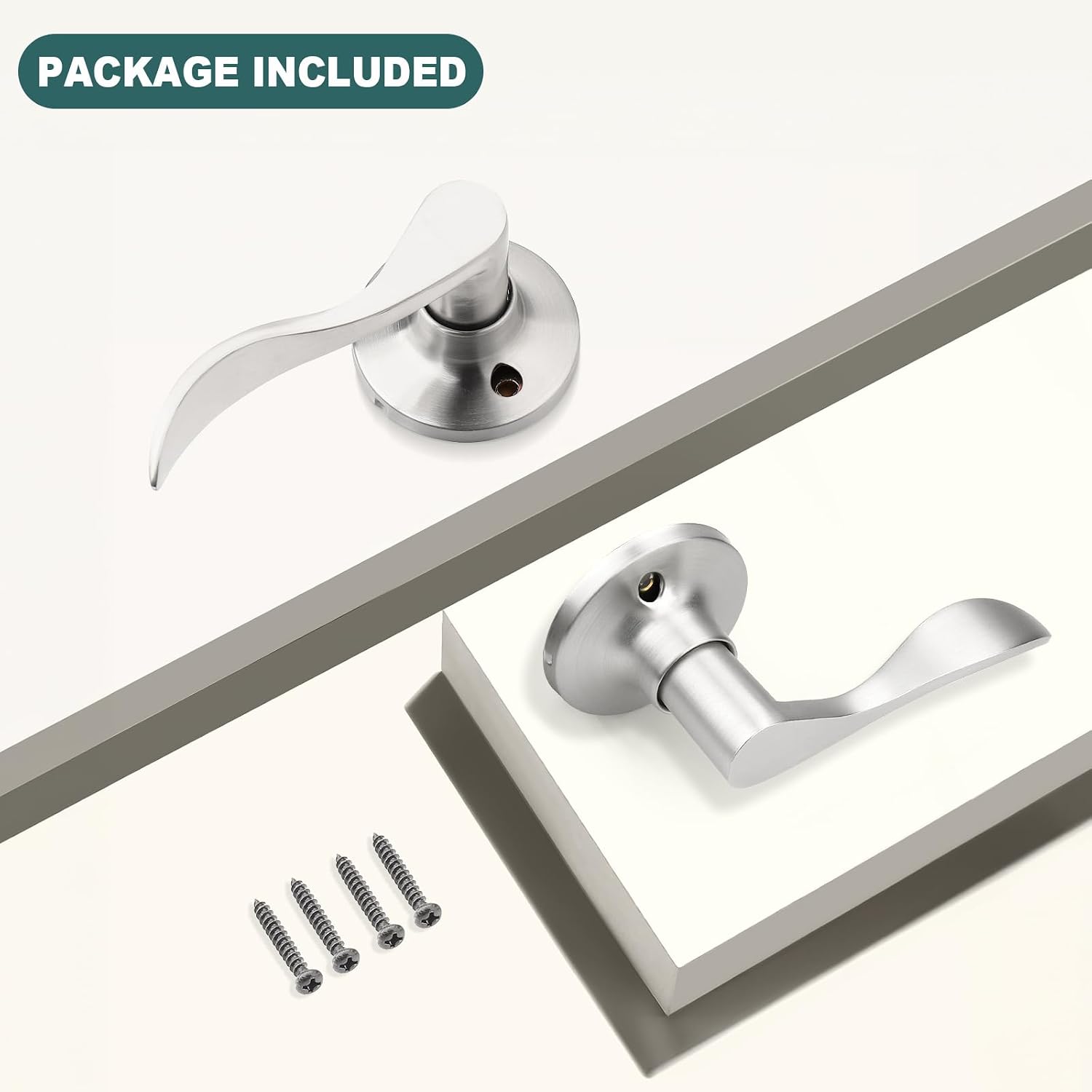 GOBEKOR 1 Pack Privacy Door Levers Brushed Nickel Lever Door Handles Interior for Bedroom and Bathroom Door Locks Wave Door Handles