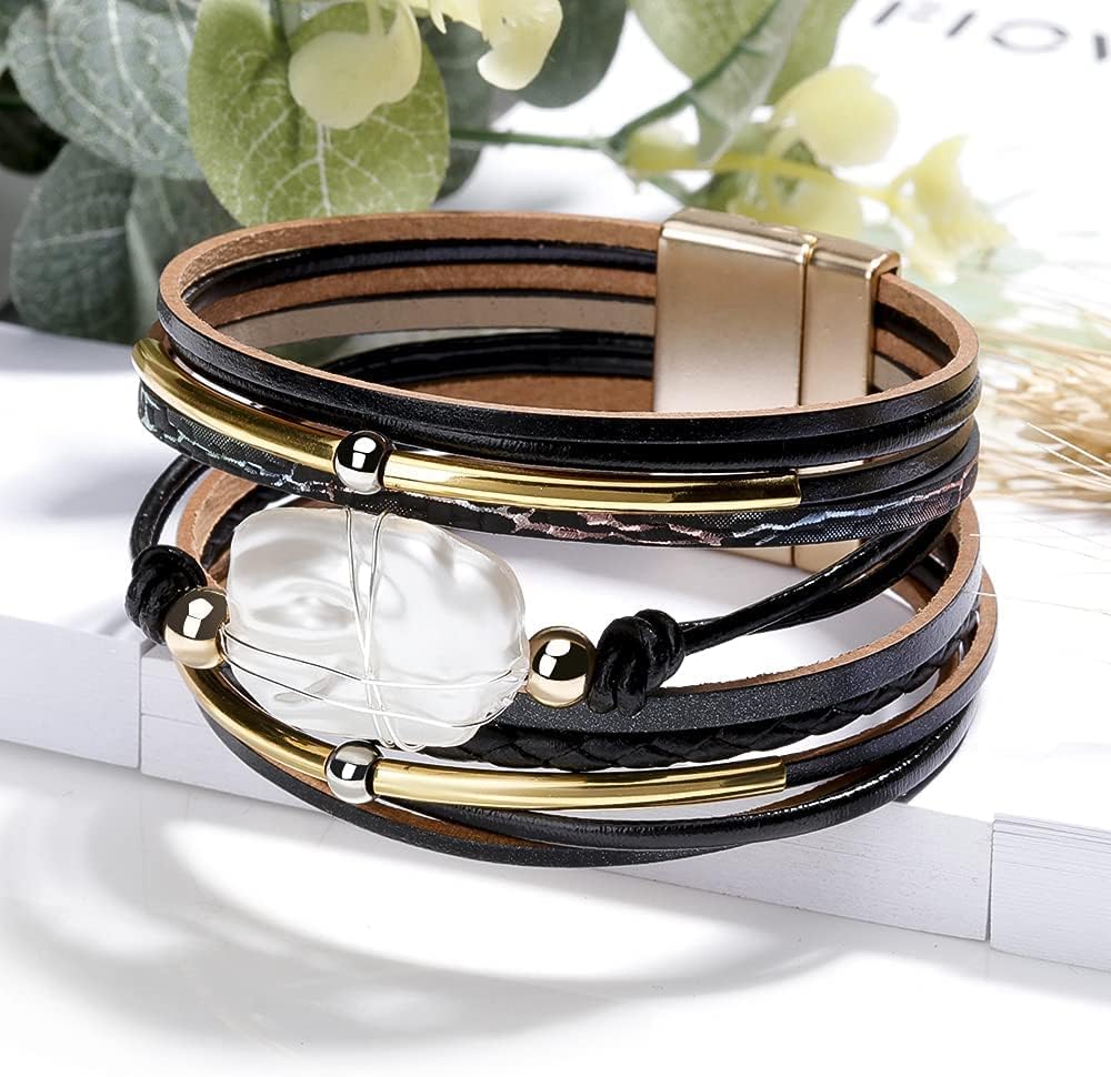 Fesciory Leather Wrap Bracelets for Women, Boho Western Layered Jewelry