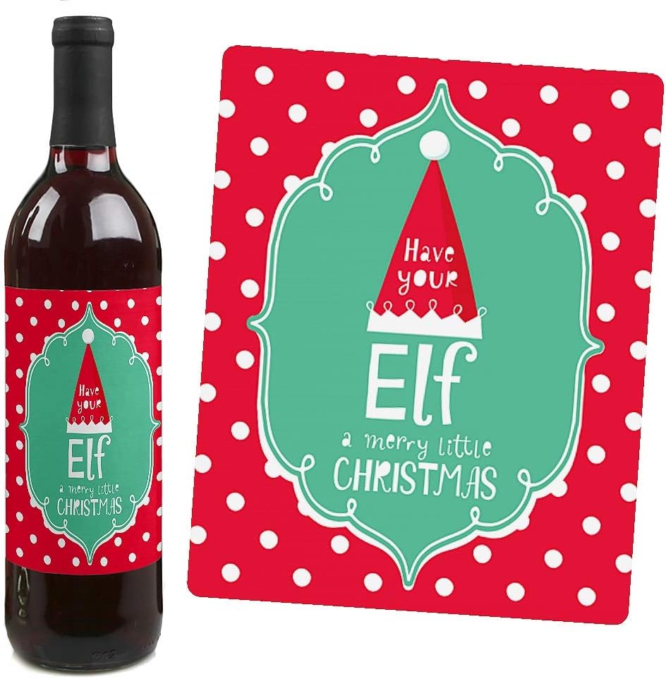 Big Dot of Happiness Ugly Sweater - Holiday and Christmas Wine Bottle Label Stickers - Set of 4