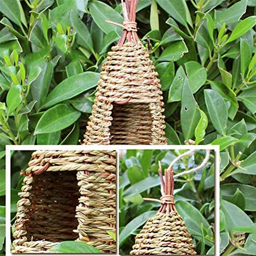 Hummingbird House, Pack of 3 Grass Bird Hut, Hand Woven Hanging Birdhouse Outside Roosting Pocket Nest for Hummingbird Wren Sparrow Wicker Finch Chickadee