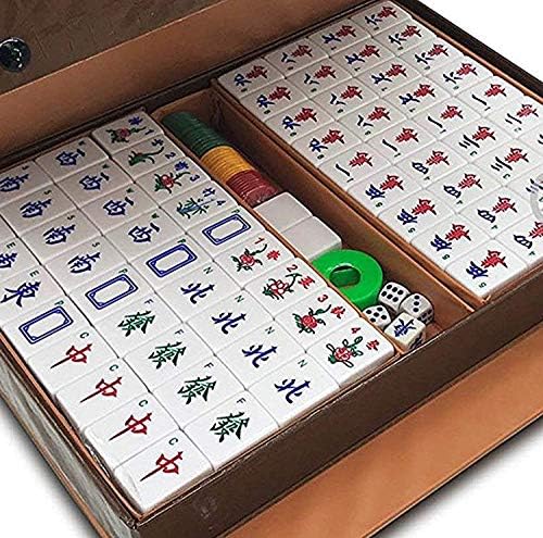 Chinese Mahjong Set 144 X Large 1.5“ Numbered Gold Sparkle Tiles Carry Case