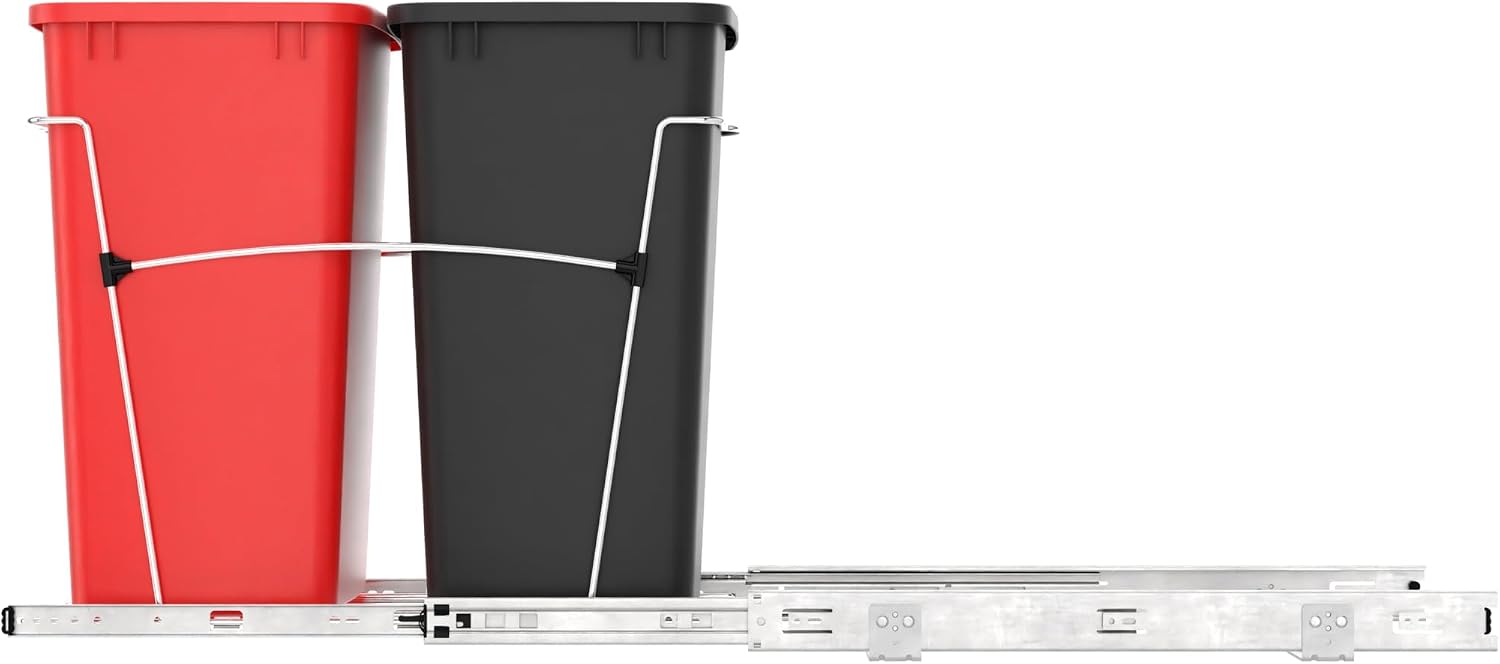 Rev-A-Shelf Double Pullout Garbage Trash Cans for Kitchen Cabinets, 35 Qt