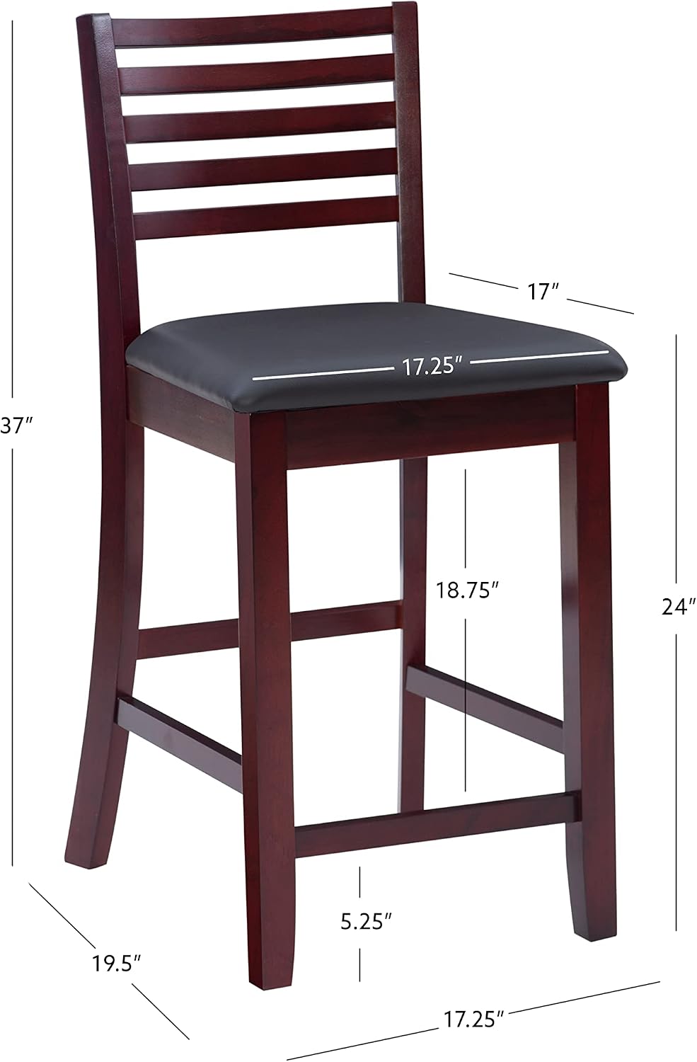 Linon Triena Collection Ladder Counter 24 Stool, 17"W x 20"D x 37"H, Espresso