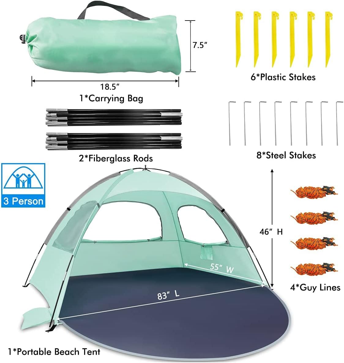 NXONE Beach Tent Sun Shelter, UPF 50+ UV Protection, Easy Setup