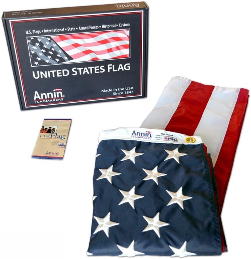 American Flag 5x8 ft. Nylon SolarGuard Nyl-Glo by Annin Flagmakers, 100% Made in USA with Sewn Stripes SLzjKm