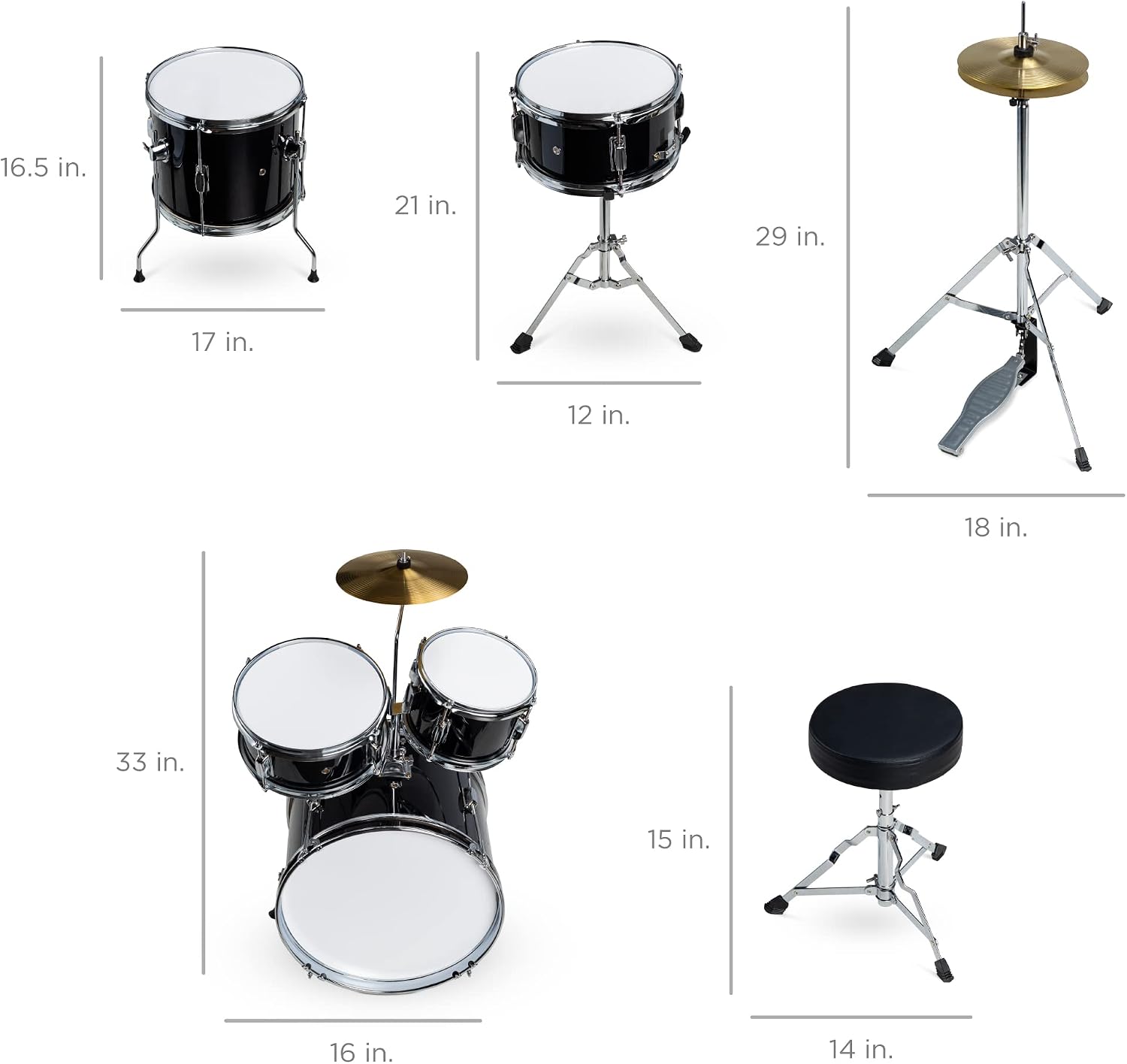 Best Choice Products Kids 5-Piece Beginner Drum Set Junior Kit, Starter Percussion w/Cymbals, Pedal, Drumsticks, Stool, Toms, Snare, Hi Hat - Black