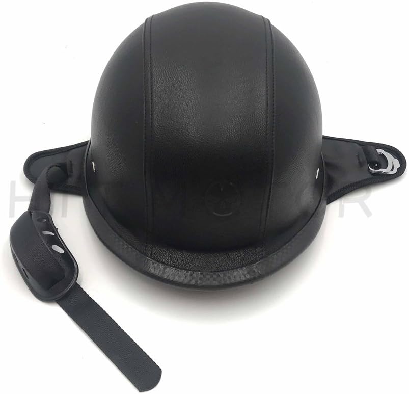 MT506-002-XL- DOT German Black Leather Motorcycle Half Face Helmet Biker Pilot Goggles XL