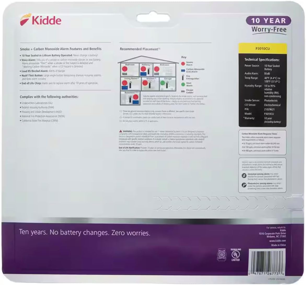 Kidde Worry-Free 10 Year Battery Combination Smoke and CO Alarm with Voice (2-Pa