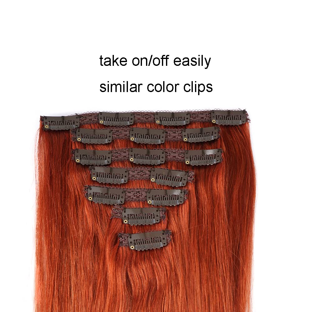 22" Clip in Human Hair Extensions Full Head 200g 10 Pieces 22 Clips Light Brown Double Weft Brazilian Real Remy Hair Extensions Thick Straight (22"