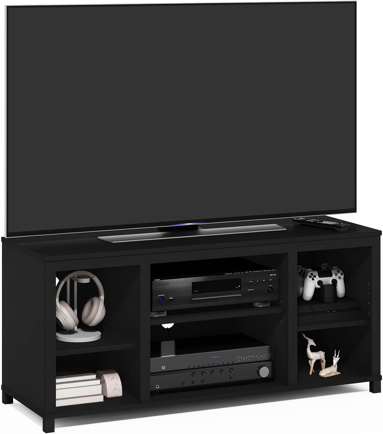 Furinno Turn-N-Tube No Tools 3D 3-Tier Entertainment TV Stand up to 50 inch TV, Round Tubes, French Oak Grey/Black | for TV up to 50 Inch, Open Frame Rectangular Entertainment Center with Storage Shelf, TV Console, for Living Room, Bedroom