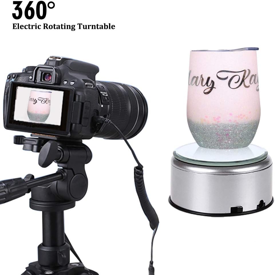 USLINSKY Cup Display Stand Turner For Epoxy Glitter Tumblers, Battery / USB Operated 360 Degree Rotating Display Base Turntable