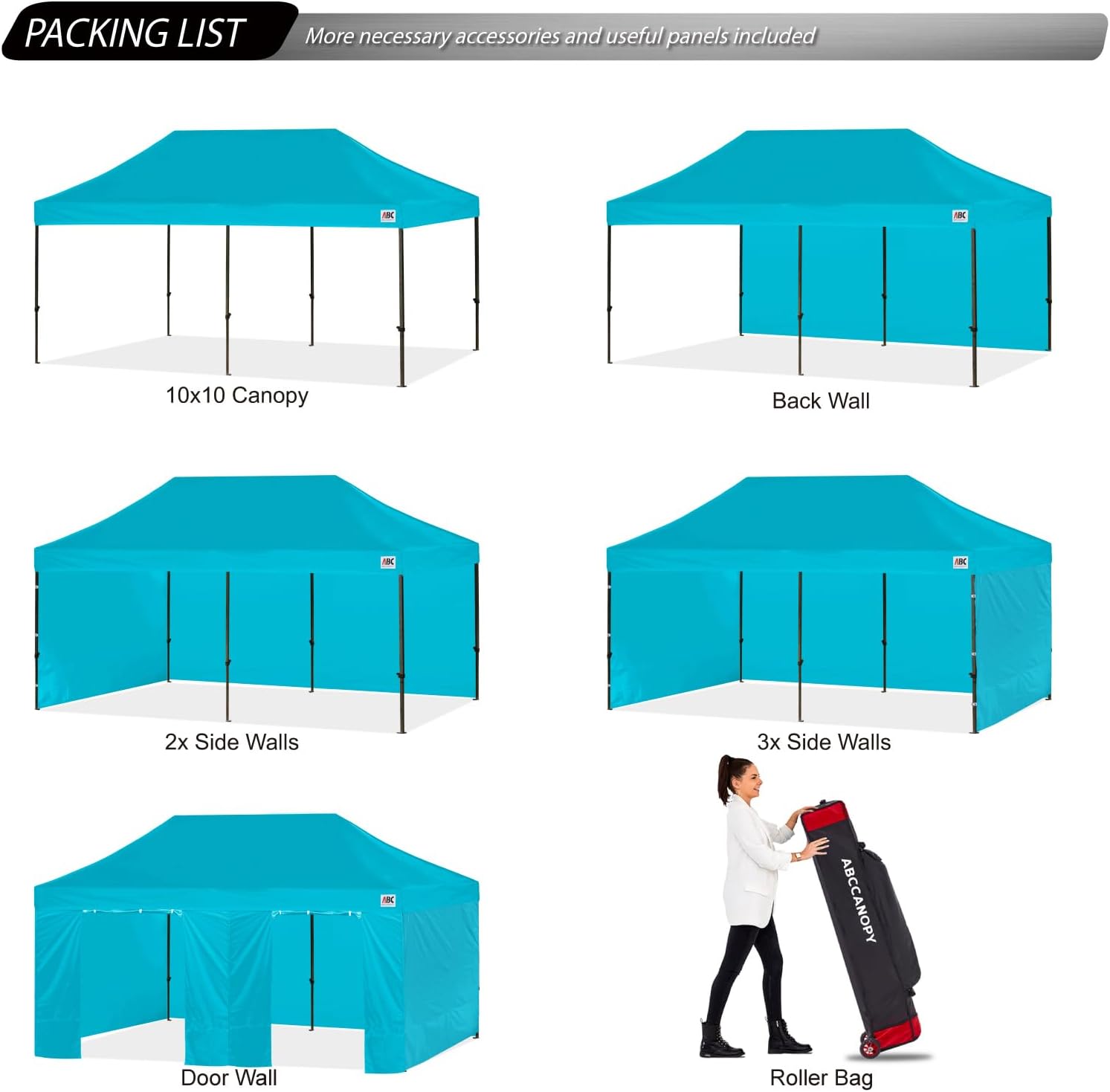 ABCCANOPY Heavy Duty Easy Pop up Canopy Tent with Sidewalls 10x20, Turquoise