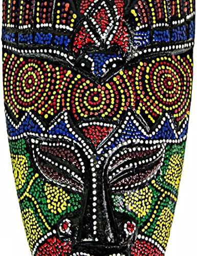 Set of 10 Colorful Hand Carved Tropical Island Dot Painted Tribal Masks 6 1/2 Inches High Wall Hangings | Dot-Painted Indonesian Designs