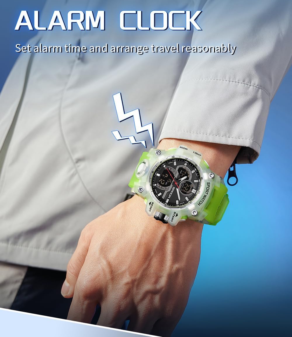 FANMIS Men Sports Outdoor Watch Analog Digital Multifunctional Black Watch | Black Sports Watch Casual Quartz Wristwatch Waterproof Military Wrist Watch Tactics LED Alarm Stopwatch Digital Watch for Men