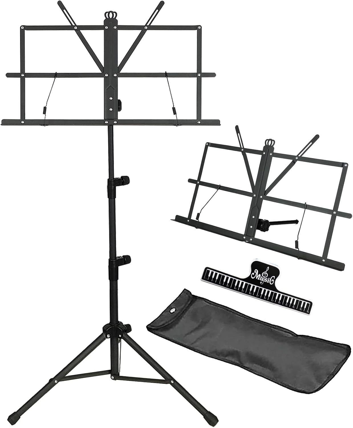 IRONTREE Sheet Music Stand with Clamp and Carrying Bag - 2 in 1 Dual-Use Desktop Book Stand, Portable and Lightweight