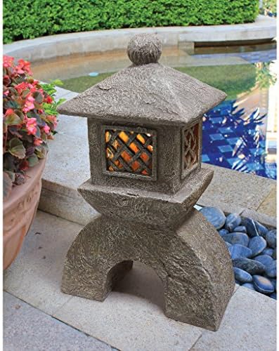 Design toscano ng29870 asian decor pagoda lantern indoor/outdoor statue, 11 inches wide, 11 inches deep, 17 inches high, handcast polyresin, two tone stone finish