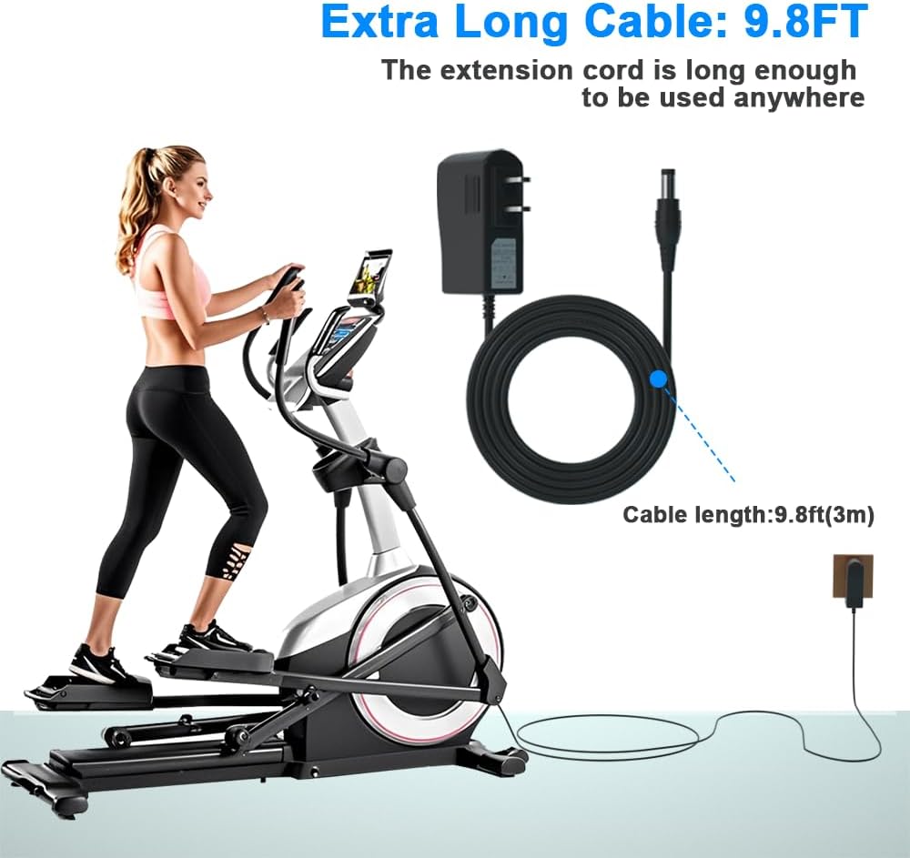 9.8ft Extra Long 6V 2A Power Supply Adapter for ProForm Elliptical，Power Cord for Smart Strider 480 490 500 600 LE, 390 395 475 510 E, 510 EX