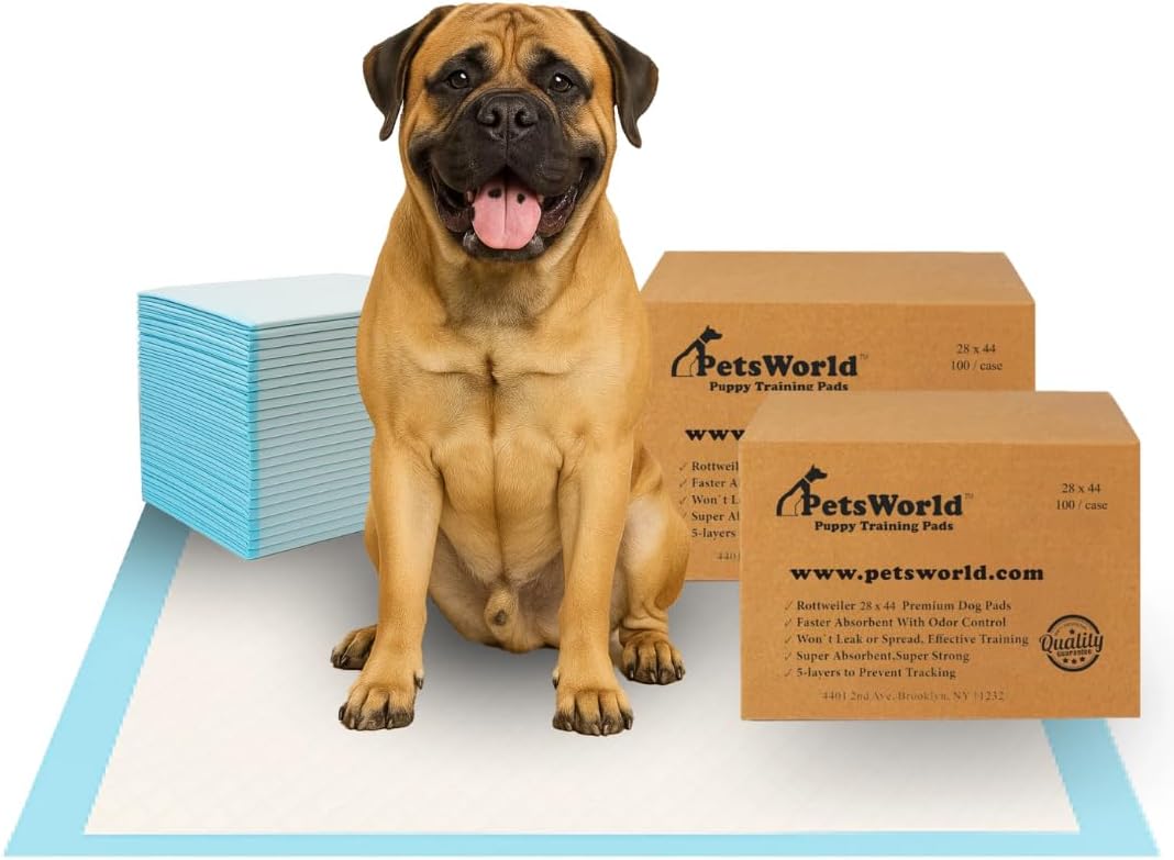 PetsWorld 2XL Dog Pee Pads 28"x44" 1200 Count – Extra Large Pet Pee Pads for Dogs & Puppies, Heavy Duty Leak-Proof Dog Training Pads
