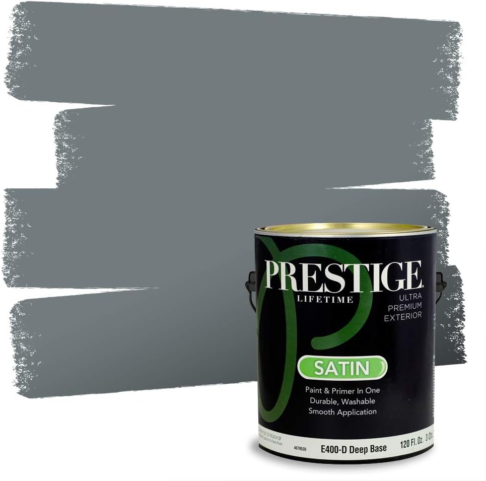 PRESTIGE Paints Exterior Paint and Primer In One, 1-Gallon, Satin, Comparable Match of Sherwin Williams* Tricorn Black*
