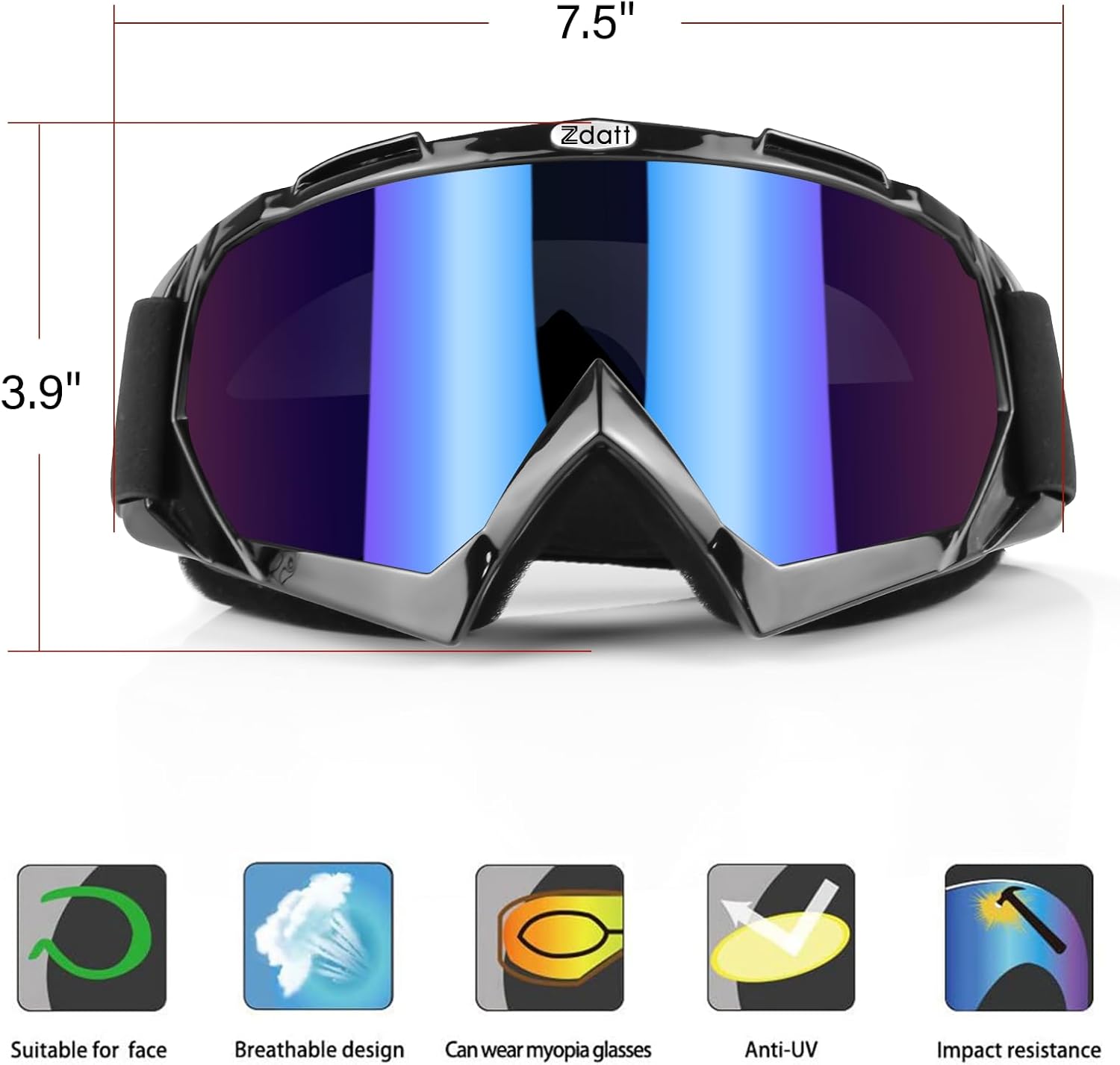 Dirt Bike Goggles, ATV Motorcycle UTV MX OTG Accessories Goggle Glasses & Anti Fog Ski Goggles, Racing Skiing Dirtbike