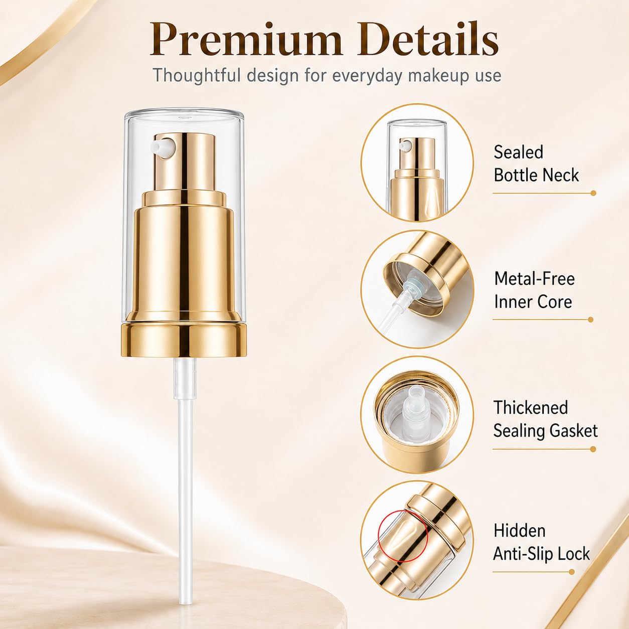 Chris.W 2Pack Foundation Pump Fit for Estee Lauder Double Wear Foundation | DW Replacement Pump Dispenser, for New and Original Bottles, Gold