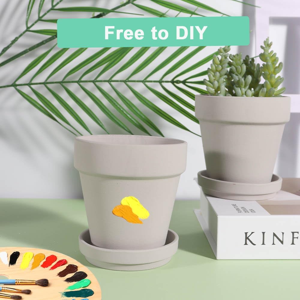 vensovo 4 Inch Terracotta Plant Pots with Saucer - 6 Pack Clay Flower Pots with Drainage, Great for Plants, Crafts, Wedding Favor