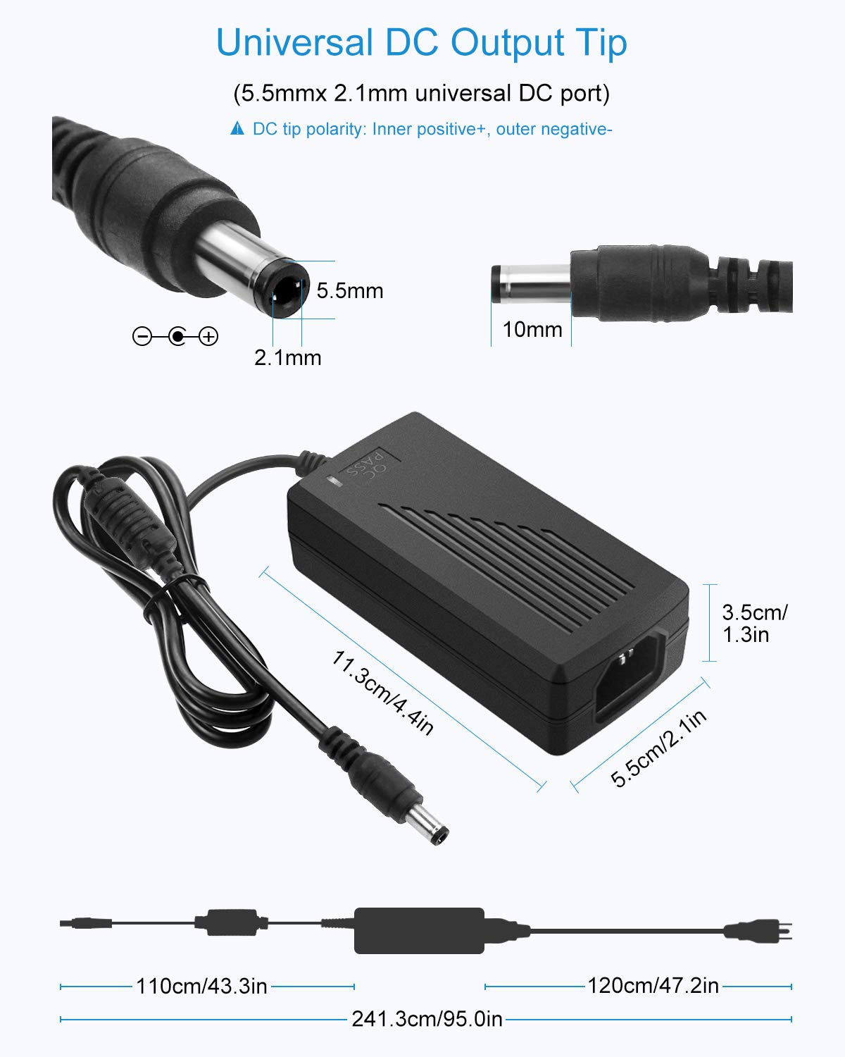 ALITOVE DC 12V 5A Power Supply Adapter Converter Transformer 60W AC 100-240V Input with 5.5x2.5mm DC Output Jack for 5050 3528 LED Strip Module Light