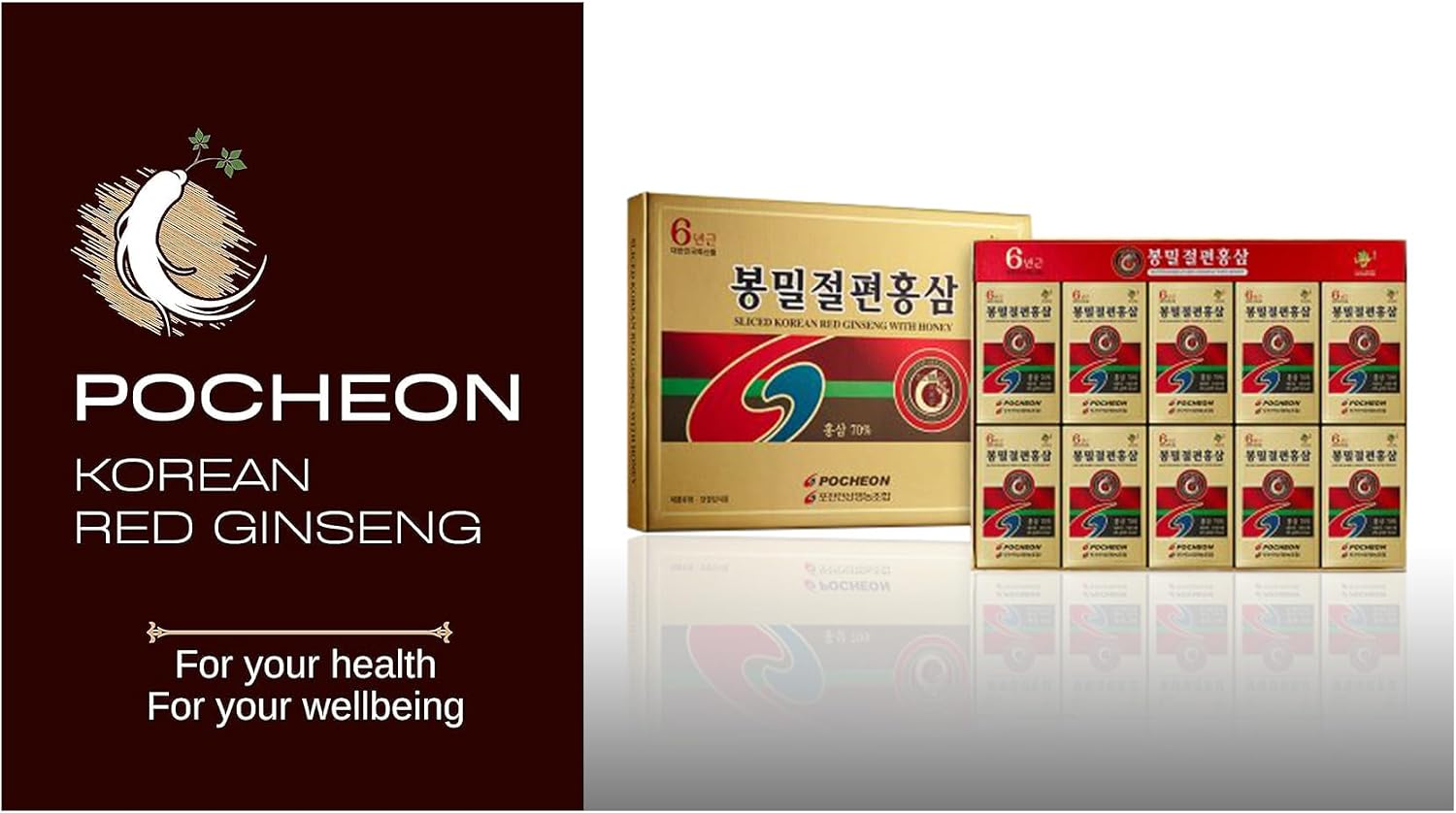 Pocheon 200g(20g x 10) 6Years Sliced Korean Panax Red Ginseng Root with Honey, Natural Immune Support