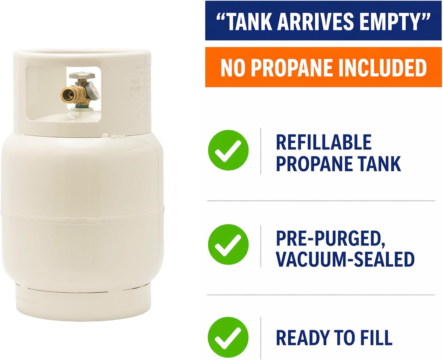 Flame King YSN201BT 20LB Steel Floor Buffer Propane Tank Cylinder with Vapor Valve and Level Gauge, White
