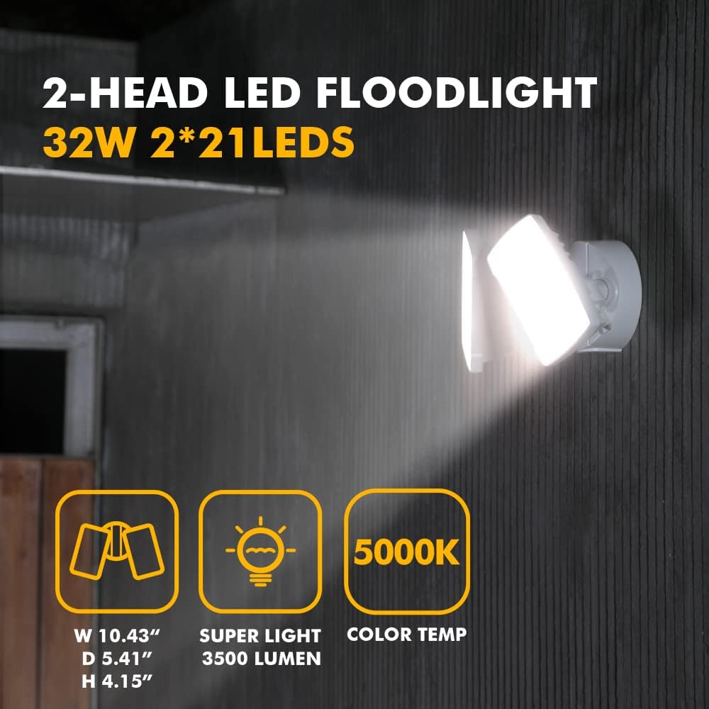 LUTEC 2 Packs 14W LED Flood Light Outdoor, 1300LM 5000K Single-Head Floodlight