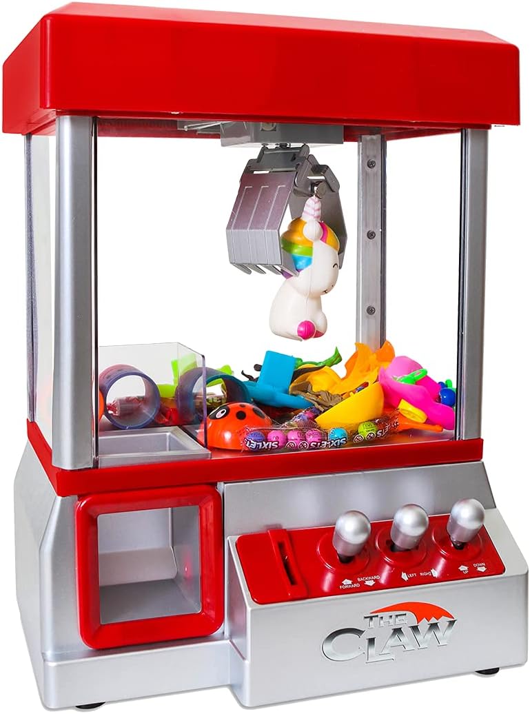 Claw Machine Arcade Game with Sound, Cool Fun Mini Candy Grabber Prize Dispenser Vending Toy for Kids, Boys & Girls
