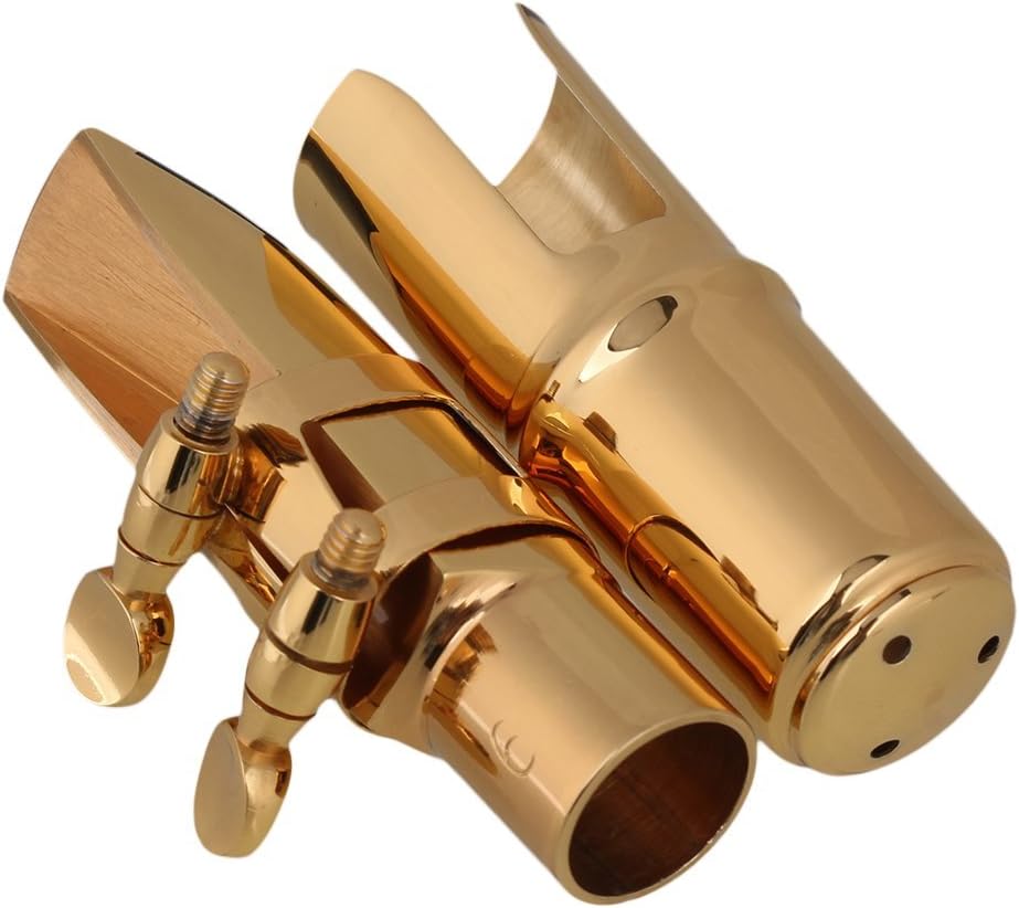 Yibuy #6 Golden Brass B-flat Soprano Saxophone Mouthpiece with Ligature Reed