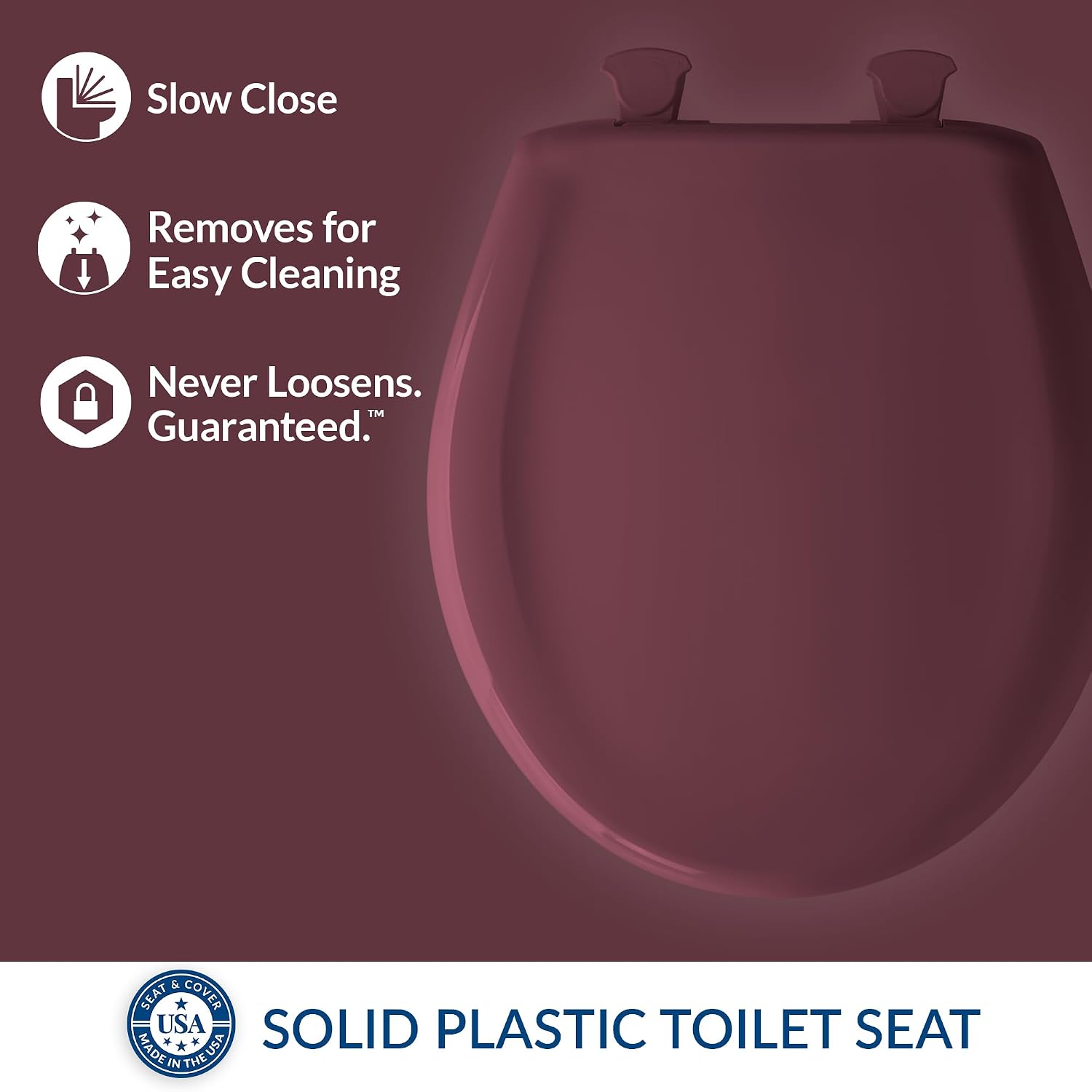 Bemis Classic Colors Slow Close Toilet Seat, Easy Clean Hinges and Durable Plastic Seat, Made in USA, Elongated, Black