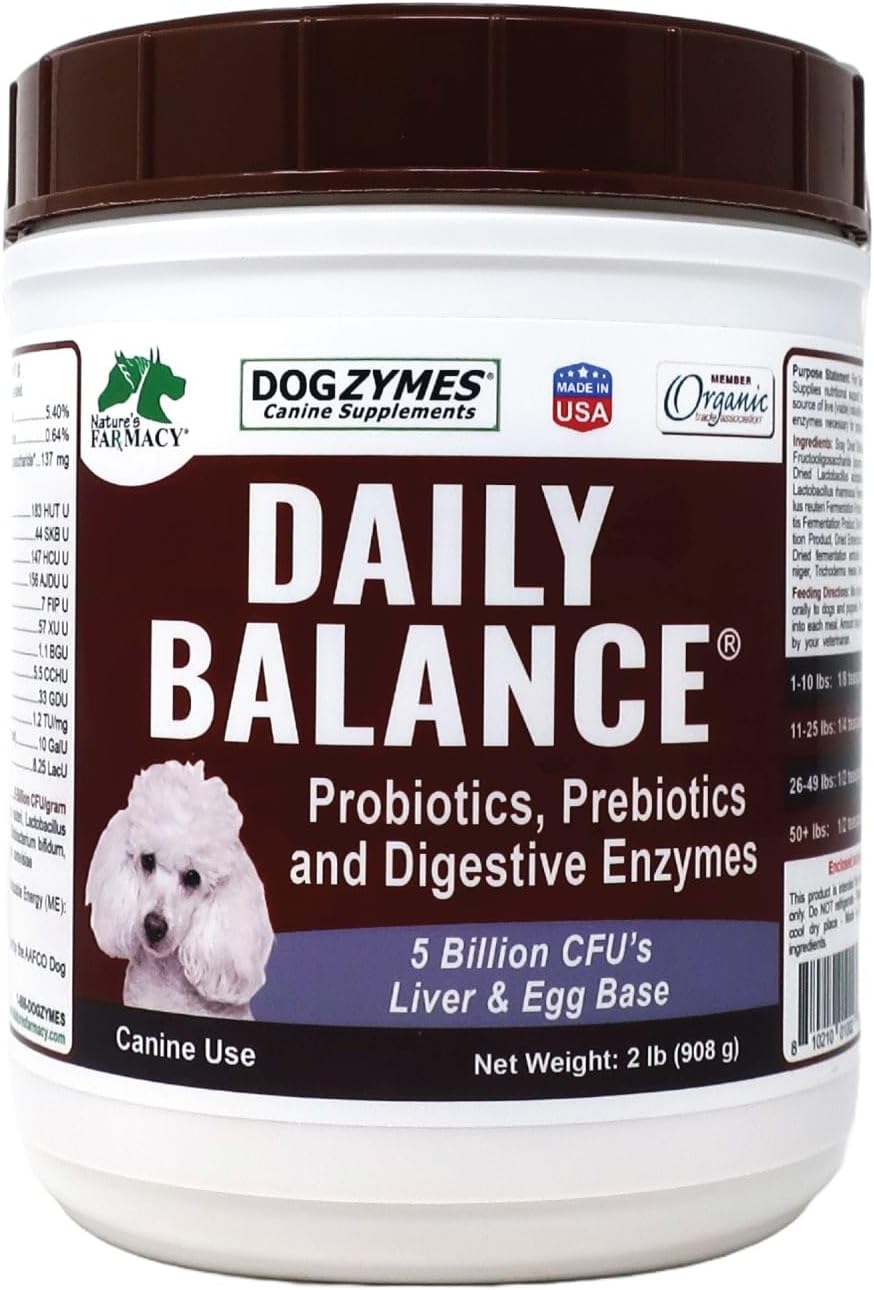 Dogzymes Probiotic Daily Balance - Supplies Nutritional Support and Live microorganisms for intestinal Well-Being as Well as enzymes for Proper Digestion. Liver and Egg Base. (1 Pound)