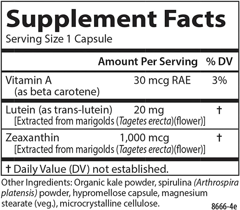 Carlson Lutein & Greens, 20 mg, Vision Support, 60 Vegetarian Capsules | Made with Lutemax 2020; Blue Light Protection; Eye Function