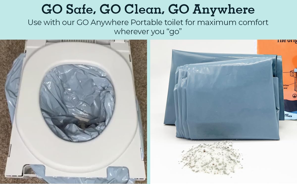 Cleanwaste Original WAG Bag Portable Toilet (12 Pack) - Go Anywhere Kit For Camping, Boating, Travel - NASA Gelling Powder for Poop/Pee