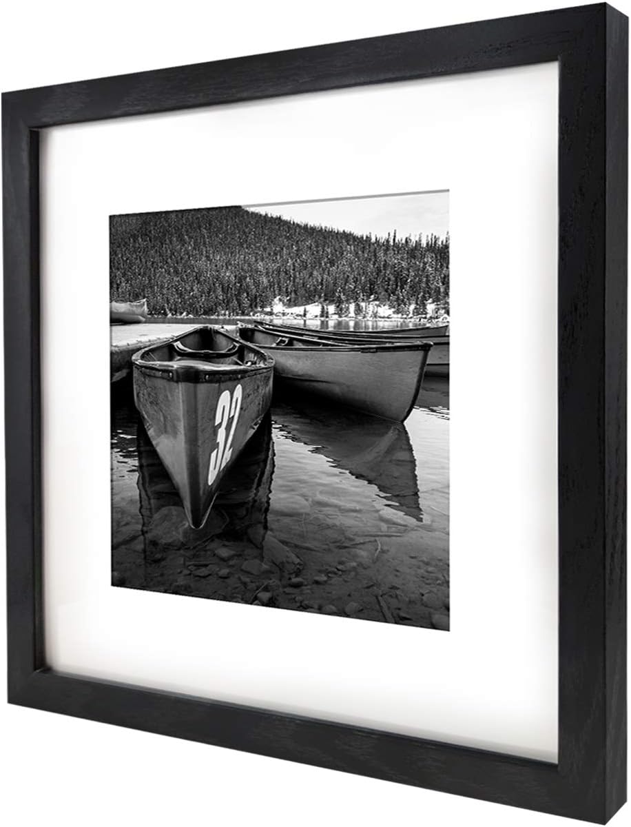 12x12 Picture Frame Matted to Fit Photos 8x8 or 12 x 12 Pictures Without Mat, 12 by 12 Square Solid Wood Black Picture Frames for Wall Mounting
