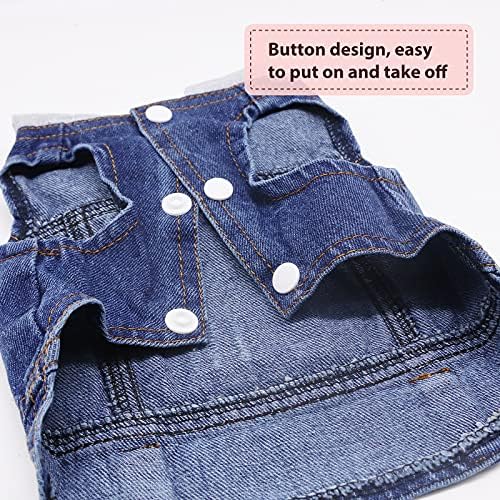 SILD Pet Dog Jeans Jacket Vest with Hooded Blue Dogs Hoodies Denim Cat Coat | Boy Girl Male Dogggie Puppy Cute Vintage Cool Classic Small Medium Machine Washable Apparel Clothes Outfit T-Shirts Costume