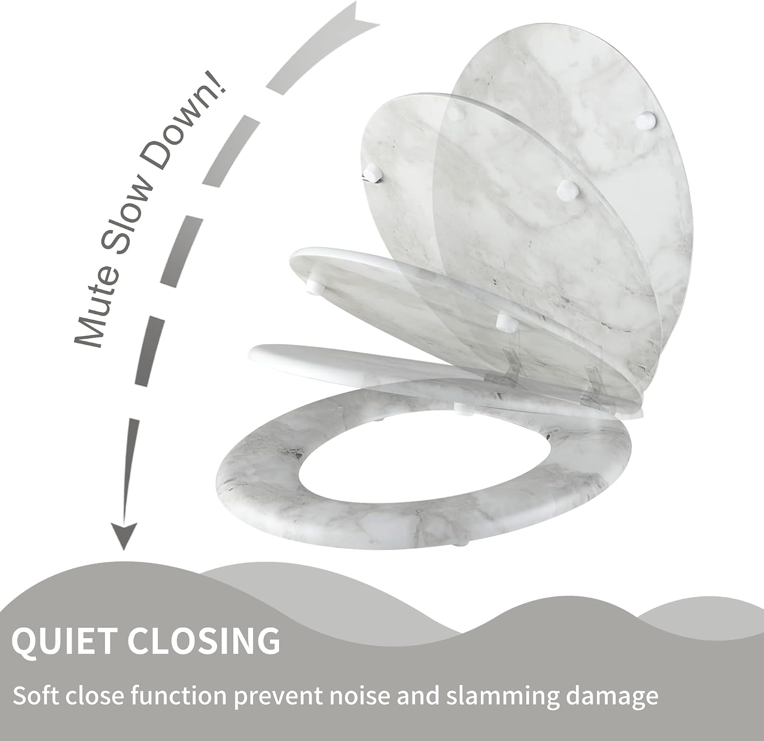 Angel Shield Marble Toilet Seat Durable Molded Wood with Quiet Close,Easy Clean，Quick-Release Hinges (Elongated,Black Marble)