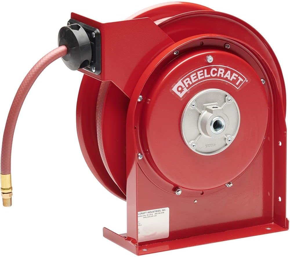 Reelcraft 4625 Premium Duty Spring Retractable Hose Reel, Made with Reinforced Steel, Long Life Drive Spring and Quiet Speed Latch, ⅜” x 25’
