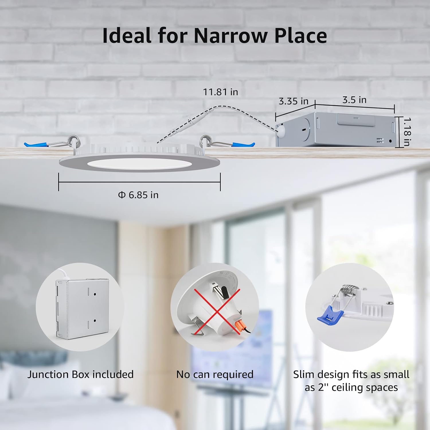 Lepro 6 Pack 6 Inch LED Recessed Ceiling Light with Junction Box, 5000 Kelvin Daylight Wafer Ultra-Thin, 1050 Lumen Dimmable Retrofit Downlight